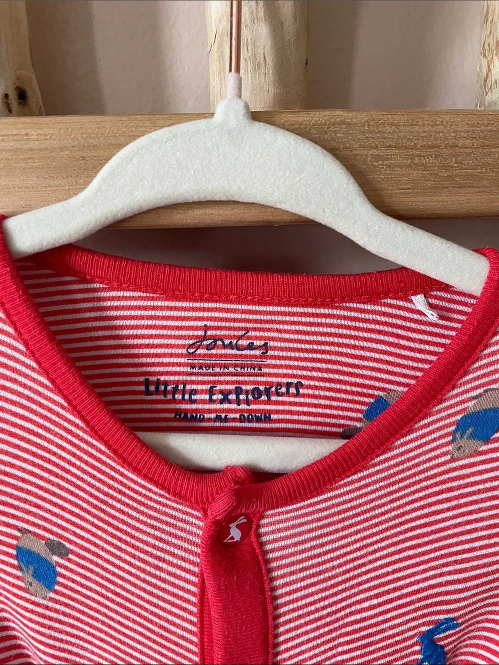 Joules Red & White Striped Footed One-Piece with Blue Fish